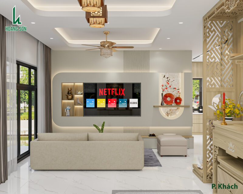 Kệ tivi và mảng tường trang trí 